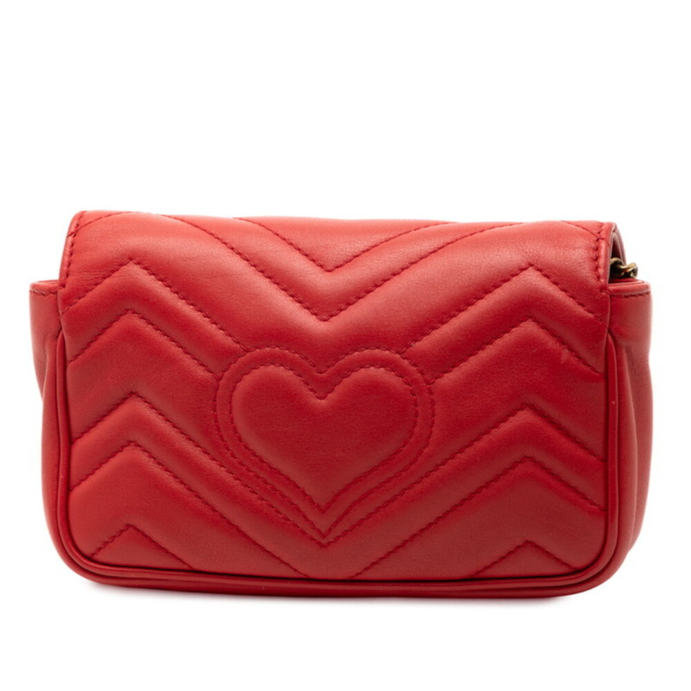 GUCCI Red Leather GG Marmont Shoulder Bag - Picture 2 of 6